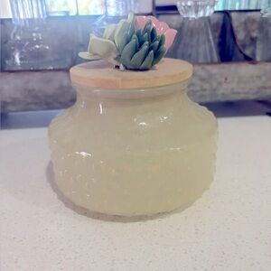 Textured Cream Jar with Succulent Lid